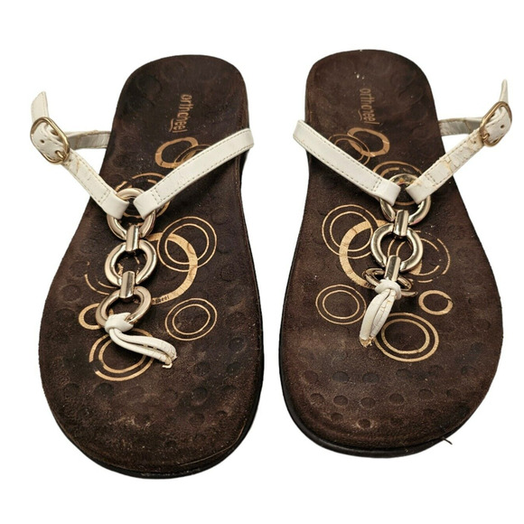 Vionic Sandals Womens 8 White T‑Strap Leather Arch Support Comfort Walking - Picture 4 of 9